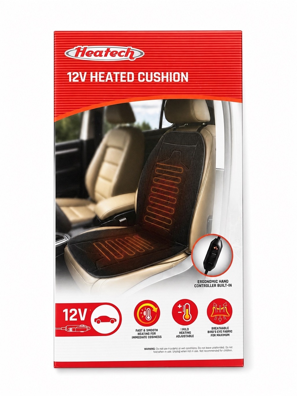 Heatech 12V Heated Back and Seat Cushion with Cord, Black BRAND NEW